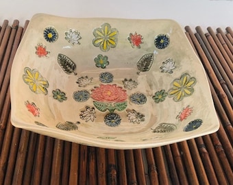 Handmade Ceramic Lotus Flower Bowl: Israeli Stoneware Serving Dish