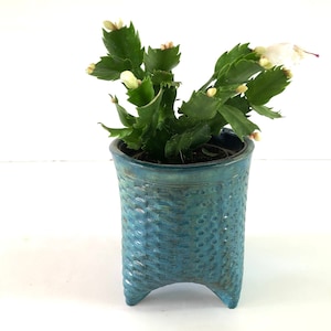 Blue Ceramic Planter Pot: Handmade Cactus Pottery with Legs