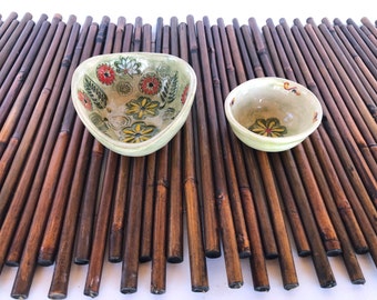 Jewelry ceramic bowls (2 pieces), Hand made serving bowls, blossom small bowls from Israel.