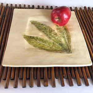 Leaves Ceramic serving plate, Pottery botanical  tray, Hand painted serving dish platter, Israeli art, meaningful  gift for hostess.