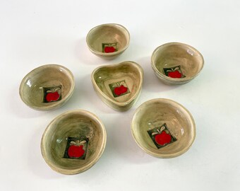 Ceramic serving dishes small love bowls set. 6 mini bowls for serving snacks, Small bowls gift for your mom ,A personal gift,  Israeli  art.