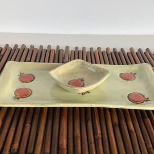 Granatapfel Keramik Servierset, Judäische Keramikplatte für Honig und Apfel, Feiertagsgeschenk aus Israel.