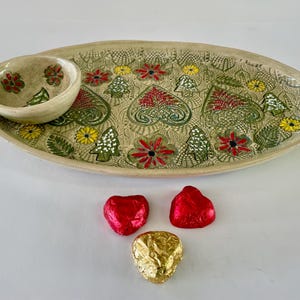 Handmade Ceramic Serving Tray with Bowl: Christmas Decoration, Israeli Pottery