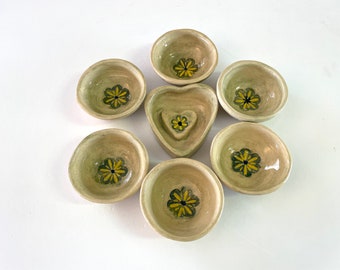 Ceramic serving dishes small bowls set, 7 mini bowls for serving snacks, Small love bowls for mom, A personal gift, Israeli pottery art.