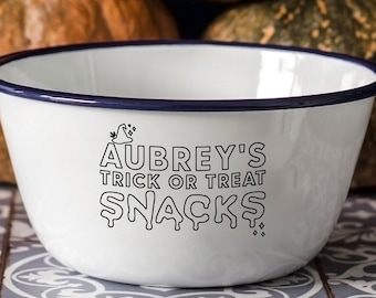 Personalised Trick or Treat Snacks Bowl - Engraved Enamel