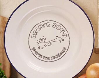 Personalised Enamel Soup Bowl, Custom Engraved Soup Plate, Personalised Winter Warming Gift, Durable Enamelware
