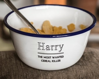 Personalised Cereal Killer Bowl - Engraved Enamel Breakfast Bowl