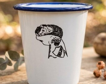 Custom Photo Line Drawing Enamel Mug | Personalised Family Portrait Gift UK