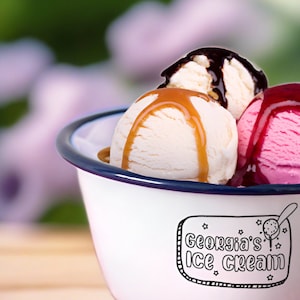 Personalised Enamel Ice Cream Bowl , Custom Enamel Bowl For Ice Cream, Gift For Kids, Personalized Bowl For Pudding And Dessert