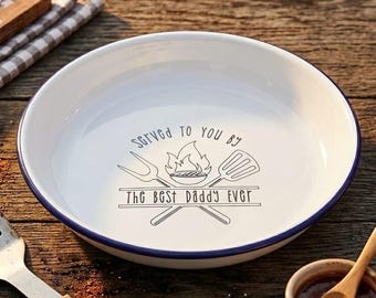 Personalised BBQ Plate - Enamel Father's Day Gift - Custom Engraved Barbecue Dish for Dad - Durable Outdoor