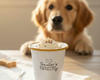 Personalised Pet Dog Puppuccino Enamel Tumbler