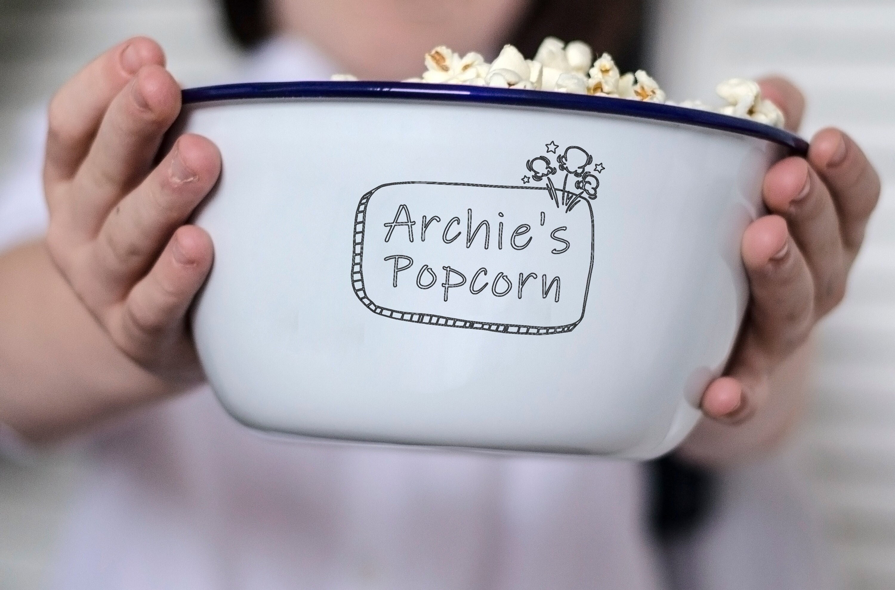 Personalised Enamel Popcorn Bowl - Custom Name Snack Bowl, Movie Night Gift, Popcorn Lover Present, Housewarming Gift