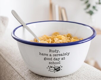 Personalised Back to School Cereal Bowl | Custom Engraved Enamel | First Day of School Breakfast