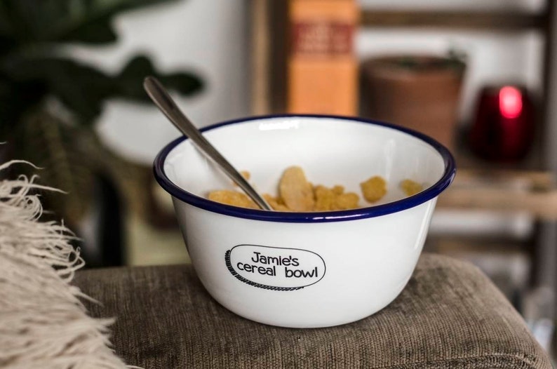 Personalised Cereal Bowl Engraved Enamel Etsy UK