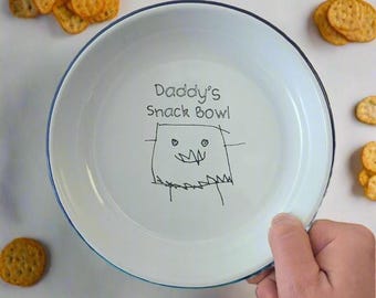Your Child's Drawing - Engraved Enamel Shallow Bowl - Personalised Bowl For Pasta, Rice, Dinners etc