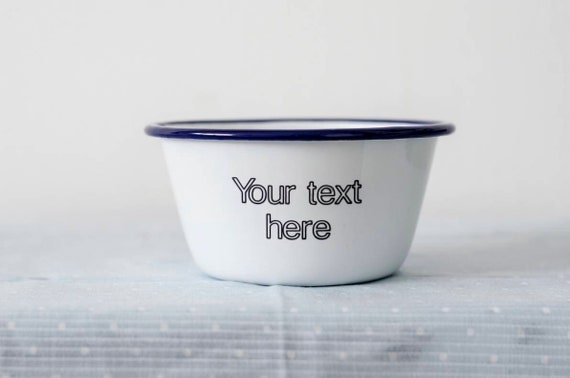 Your Text Here - Engraved Enamel Snack Bowl - Personalised Bowl For Popcorn, Crisps, Cereal etc