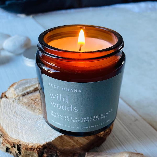 Wild Woods Amber Jar Aromatherapy Candle - Grounding Candle | Meditation & Yoga | Essential Oil Candle | Self Care Gift | Vegan