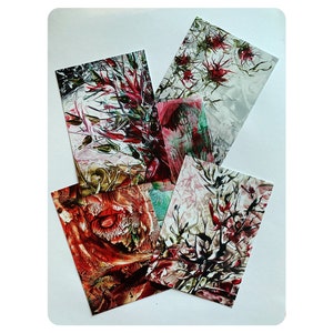 Art PostCards - Set de 5 - Cartes postales - A6 - rouge - rose - rose - blanc - fleurs - fleurs - mariage - mariage - imprimé -abstrait -Stina de Luna