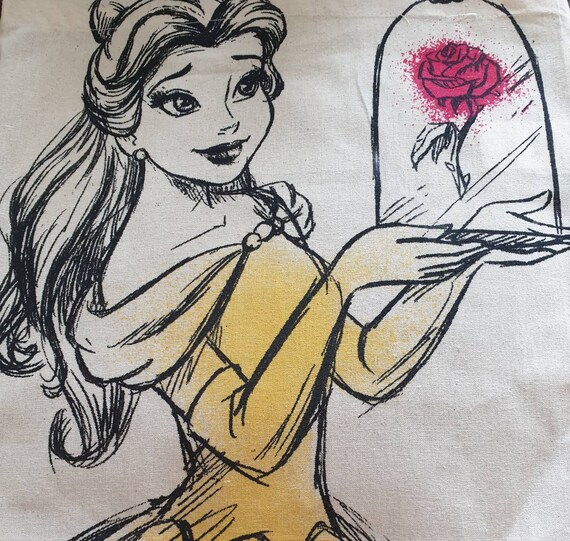 Belle and the Enchanted Rose cushion. | Etsy