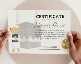 Personalized Child's Umrah Certificate: Islamic Pilgrimage Milestone (Digital Download)