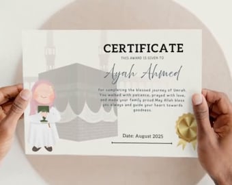 Personalized Child's Umrah Certificate: Islamic Pilgrimage Milestone (Digital Download)