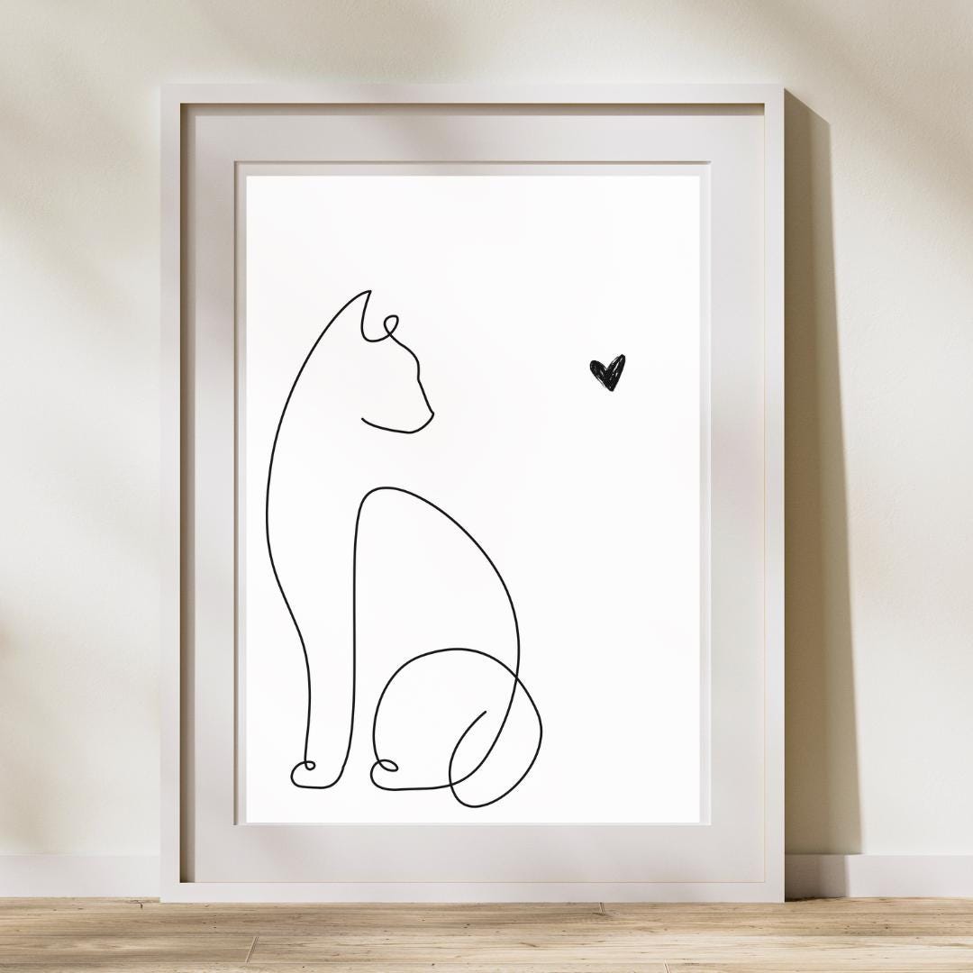 Minimalist Cat Line Art Prints: Black and White (digital Download) Cat ...