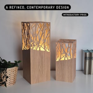 Lámpara de madera de diseño Canopée – lámpara de mesa moderna y artesanal – lámpara de ambiente en madera maciza (roble) – hecha en Francia