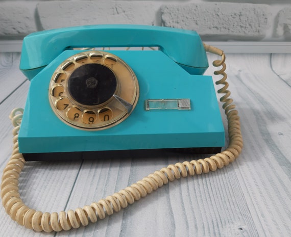 Vintage Desk Phone Turquoise Rotary Disk Vintage Desk Phone Turquoise Rotary