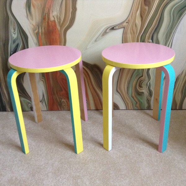 SOLD** Hand Painted Stools. In the style of the 'E60 Alvar Aalto'    **SOLD