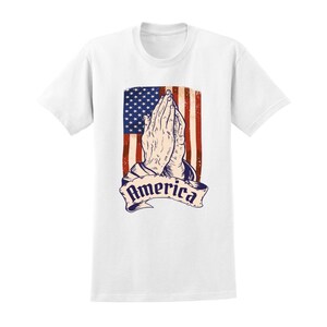 Pray for America Christian T-Shirt Distressed Flag Shirt Praying Hands Shirt for Faithful Patriotism Patriotic Christian Apparel 5XL image 6