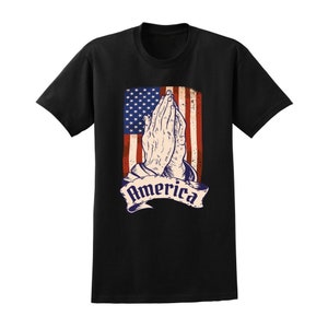 Pray for America Christian T-Shirt Distressed Flag Shirt Praying Hands Shirt for Faithful Patriotism Patriotic Christian Apparel 5XL image 5