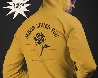 Aesthetic Oversized Jesus Loves You Bible Verse Hoodie | Christian Streetwear | Jesus Gear| Premium Heavyweight Pullover Hoodie