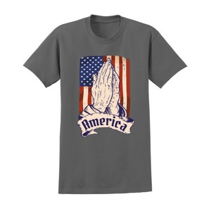 Pray for America Christian T-Shirt Distressed Flag Shirt Praying Hands Shirt for Faithful Patriotism Patriotic Christian Apparel 5XL image 7