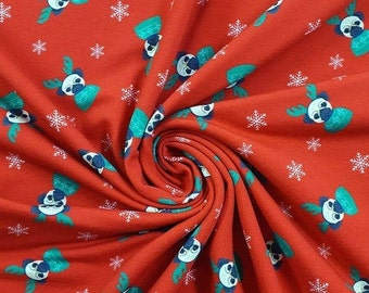 Tela de felpa francesa de 0,5 m con diseño de carlino navideño rojo para invierno. Telas navideñas.