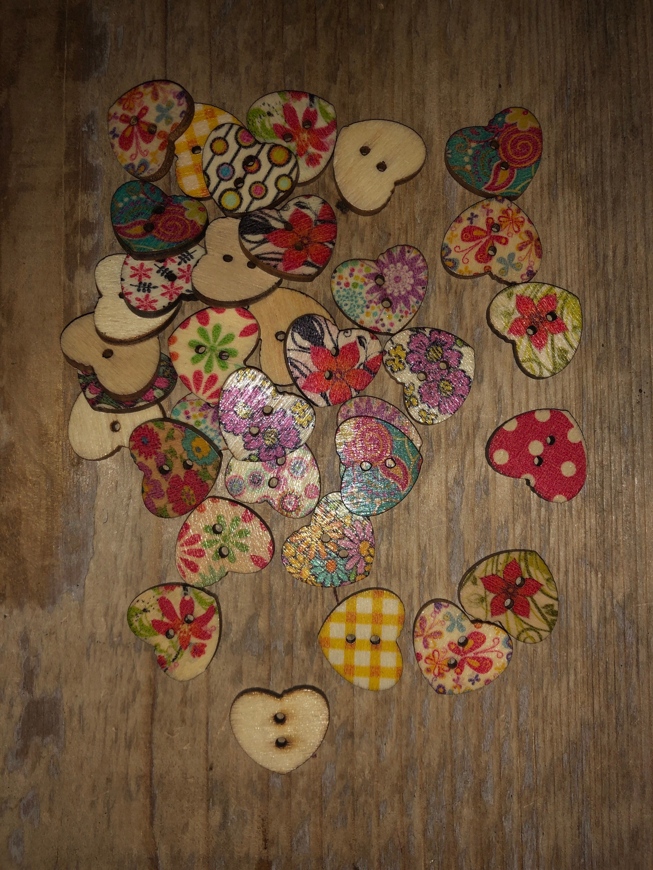 5/10 Heart-shaped Wooden Buttons, Heart-shaped, Assorted Colors, Sewing ...