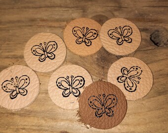 Pack of 5 labels leather label handmade / genuine leather labels "Butterfly"