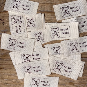 Label "Teddy Bear" / sew-on labels / labels for sewing on / cotton label / natural handmade label