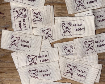 Label "Teddy Bear" / sew-on labels / labels for sewing on / cotton label / natural handmade label