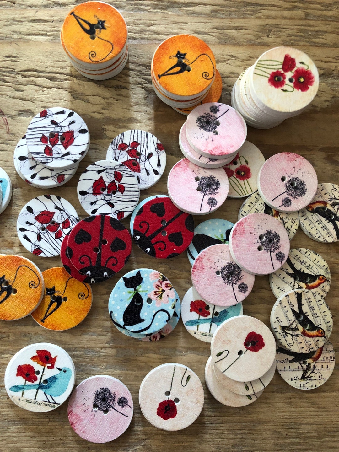 Wooden Buttons, Button Motifs 1 Piece, Children's Buttons 2 Cm, to ...