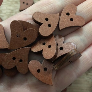 Heart shape button / buttons made of wood approx. 20 x 16 mm with 2 holes