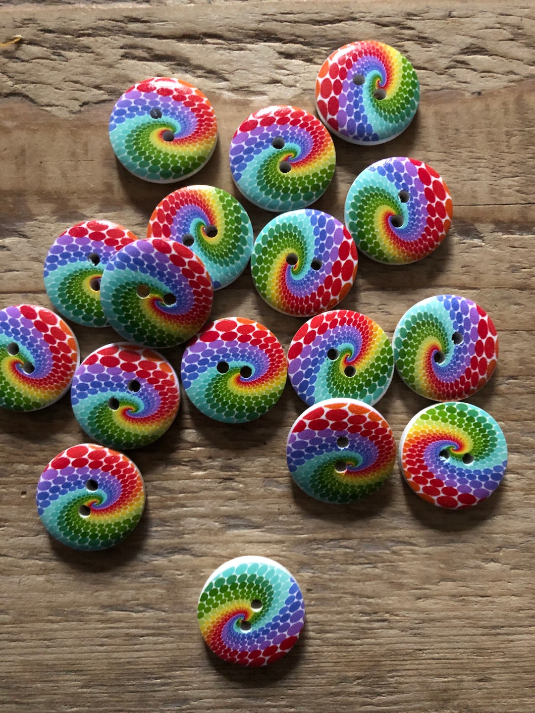 5 Buttons Colorful RAINBOW / Wooden Buttons 2 Cm Craft Buttons ...