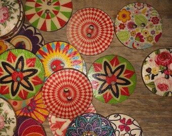 10 wooden buttons, water lily motifs, children's buttons, for handicrafts, sustainable & fair