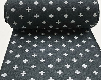 Tejidos para puños de 0,5 m, puños de punto fino, puños por metros, cruces antracita jaspeado