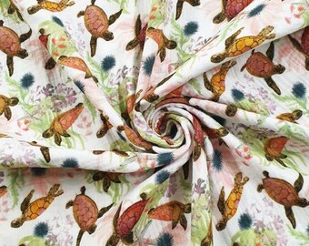 Muslin fabric Double Gauze giant turtle beige