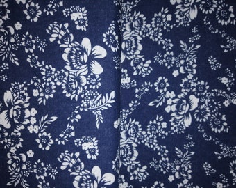 0.25 m high-quality cotton woven fabric, linen look, blue, floral