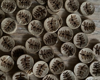 10 pieces natural coconut button leaf branch coconut / button / natural button / vintage / button 12 mm / for sewing / wooden button