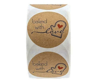 500Stück auf Rolle Selbstklebende Labels "Baked with love" Stickers Handmade Scrapbook Aufkleber Etiketten