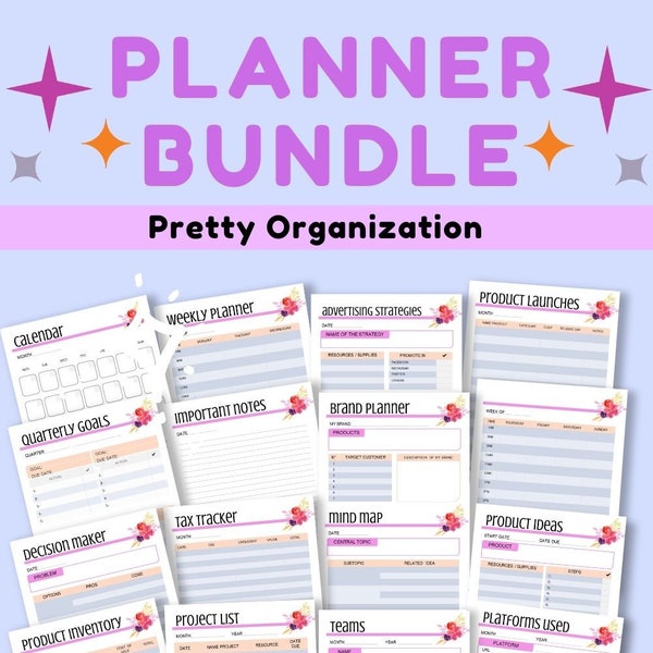 Work From Home Planner Bundle -Get Organized -Printable 21 pages -Pretty Planner
