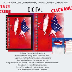 Digital Americana Planner/Goodnotes/Notability Clickable /Yearly calendars 2020 -  2021 10 covers/75 + stickers undated and 4 bonuses