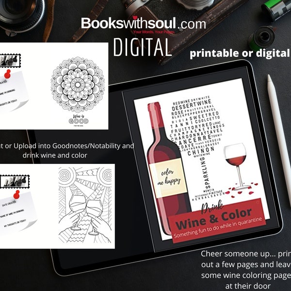 Digital druckbares Malbuch für Erwachsene Color Me Happy/ Trink Wein & Farbe/ Etwas, das Spaß macht, während In Quarantäne/ goodnotes/notability